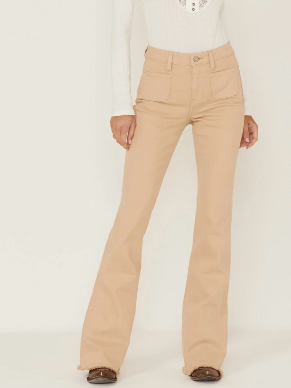 IDYLLWIND sz 4 High-Rise Beige Tan Flare Jeans cowgirl ranch western